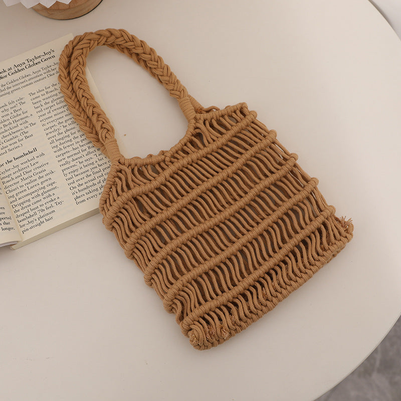 Fresh Hollow Out Cutout Cotton Thread Woven Bag Summer Idle Mesh Straw Bag Women Bag Seaside Vacation Beach Bag Bella Mia