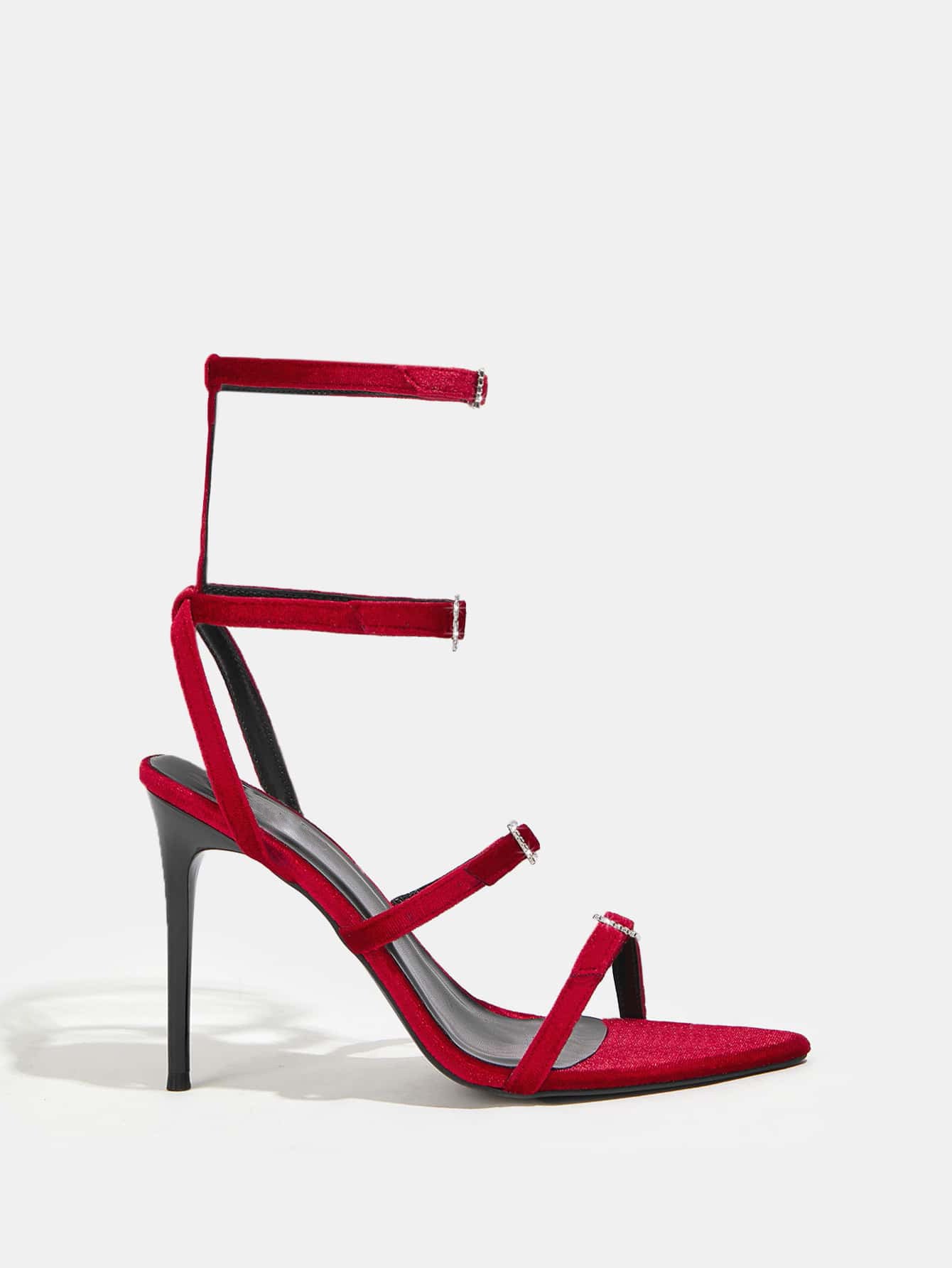 11cm Stiletto Heel Red Black Pointed Women Summer High Heel Sandals Women Rhinestone Buckle Heels plus Size Bella Mia