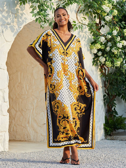 Positioning Printing Ethnic Beach Cover up Loose Robe Sun Protection Shirt Beach Cover Up
