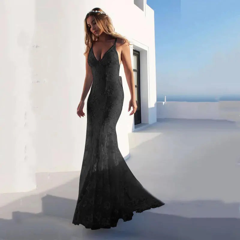 Women Sexy V neck White Cami Maxi Dress Bella Mia