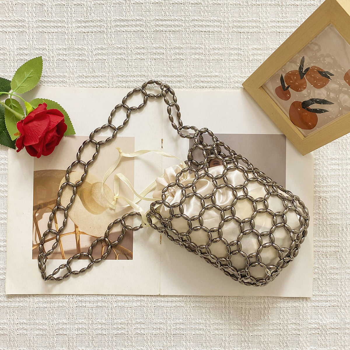 Handmade Beaded Hollow Out Cutout Bag Minority Simple Woven Finished Handbag Bella Mia