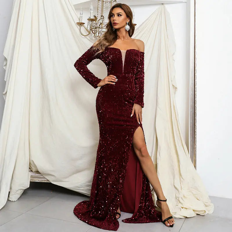 Sexy Evening Dress Women Clothing Party Cocktail off Neck Sequ Dress Sexy Bella Mia