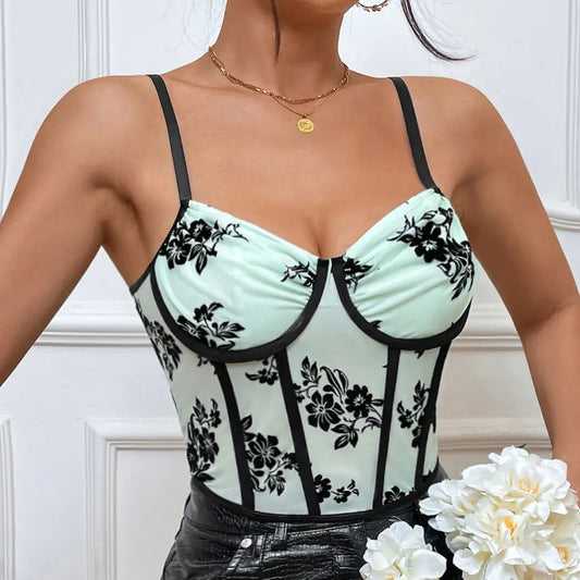 Sexy Deep V Plunge neck Low Cut Steel Ring Boning Corset Waist Suede Embroidered High Grade Vest Bella Mia