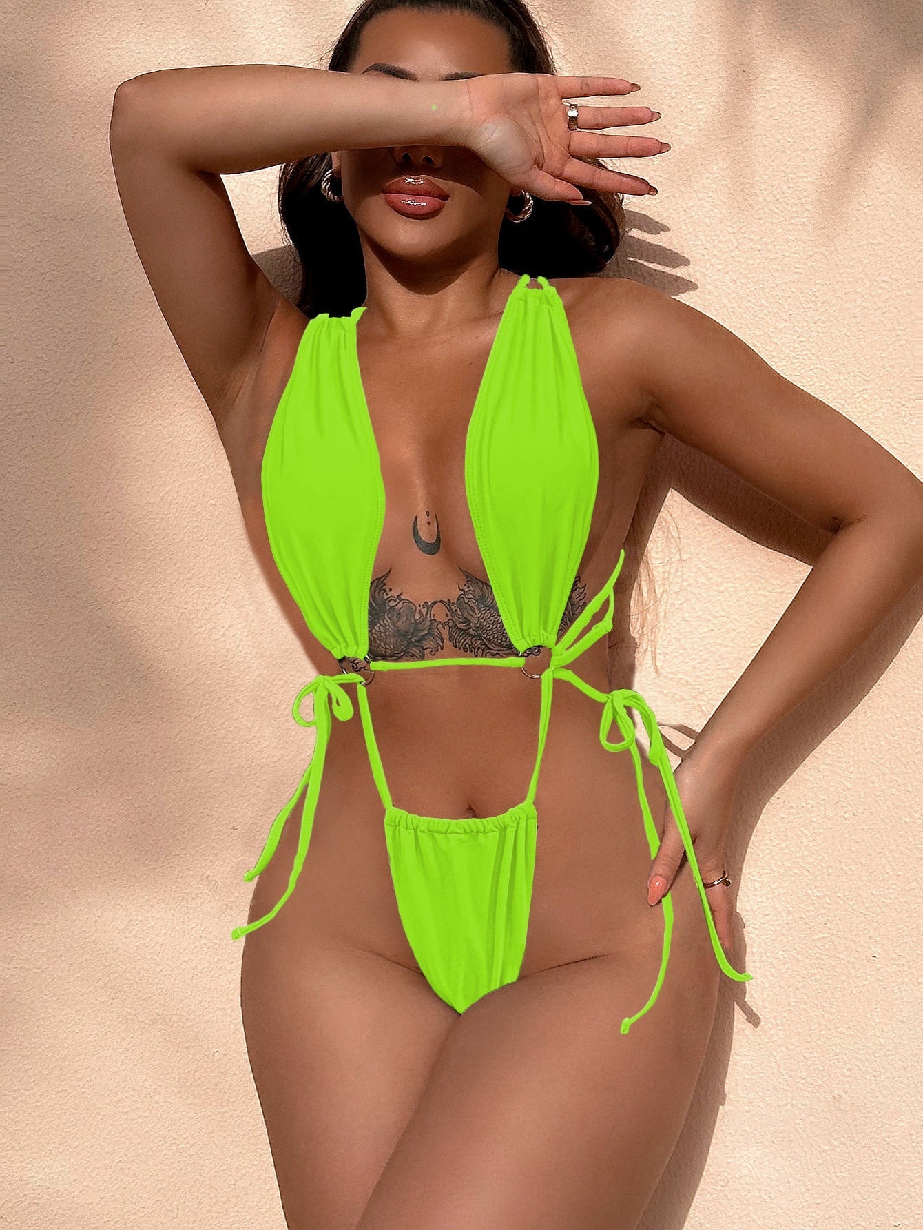 Bikini Double One Piece Swimsuit Solid Color Bikini Swimwear Women Cross Swimsuit Sexy Bella Mia