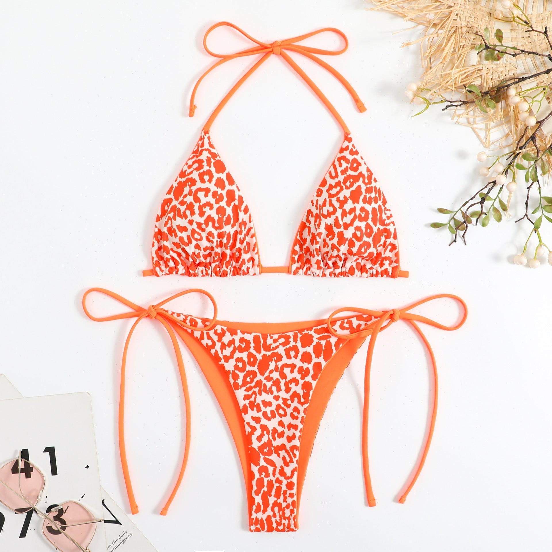 Printing Lady Sexy Lace Up Triangle Split Bikini Swimsuit Bella Mia
