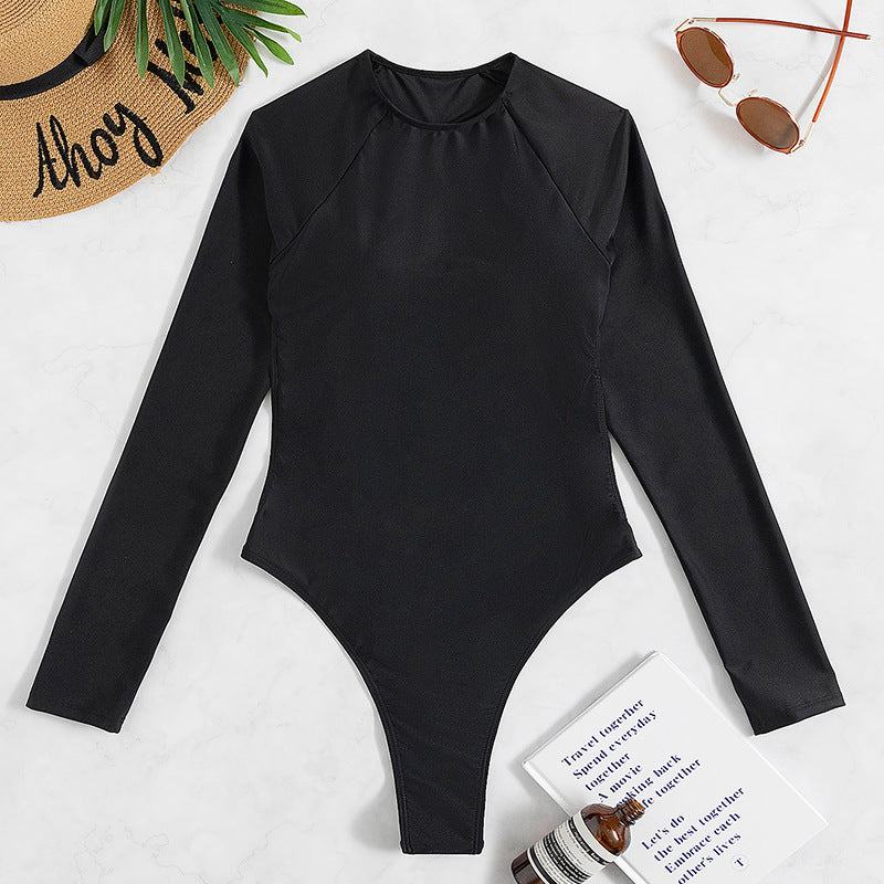 Long Sleeve One Piece Swimsuit Long Sleeve Backless Sexy Swimsuit T-Back Light Diamond One Piece Swimsuit Bella Mia