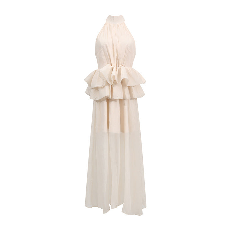 Elegant Wedding Dress Series Women Summer Turtleneck Sleeveless Waist Ruffled Maxi Dress Bella Mia