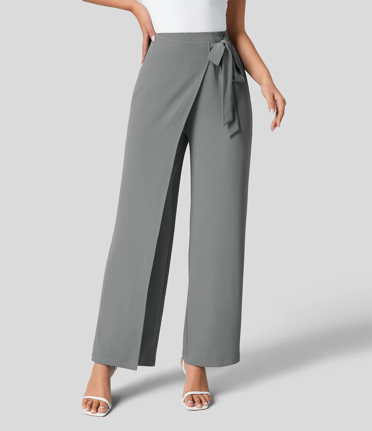 Workwear Women Work Pant Casual Texture Wide Leg Professional Trousers Belt Pants Bella Mia