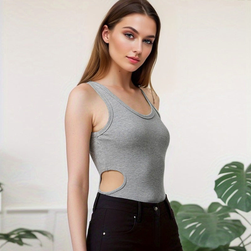 Autumn Winter Women Sexy Slim Fit U Collar Waist Hollow Out Cutout-out Rayon Rib Jumpsuit Women Bella Mia