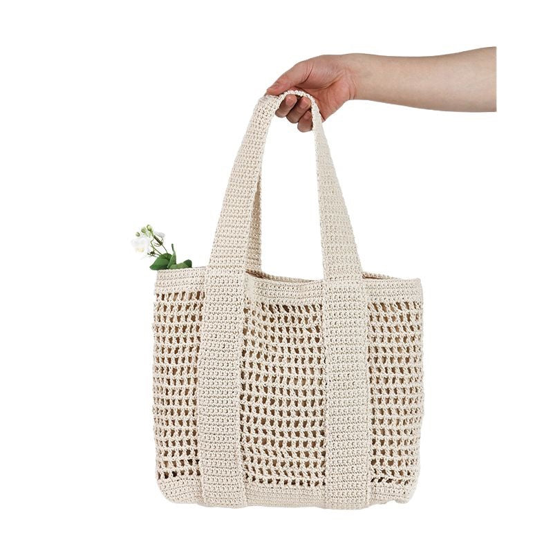 Casual Large Capacity Cotton Thread Woven Bag Hollow Out Cutout Straw Bag Seaside Vacation Beach Bag Mesh Shoulder Bag Bella Mia