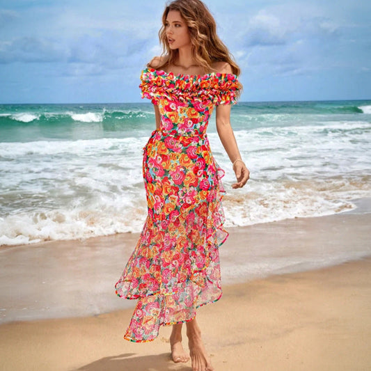 Printing French Retro One Piece Women Swimwear Set Cover Belly Slimming Swimsuit Vacation Bella Mia