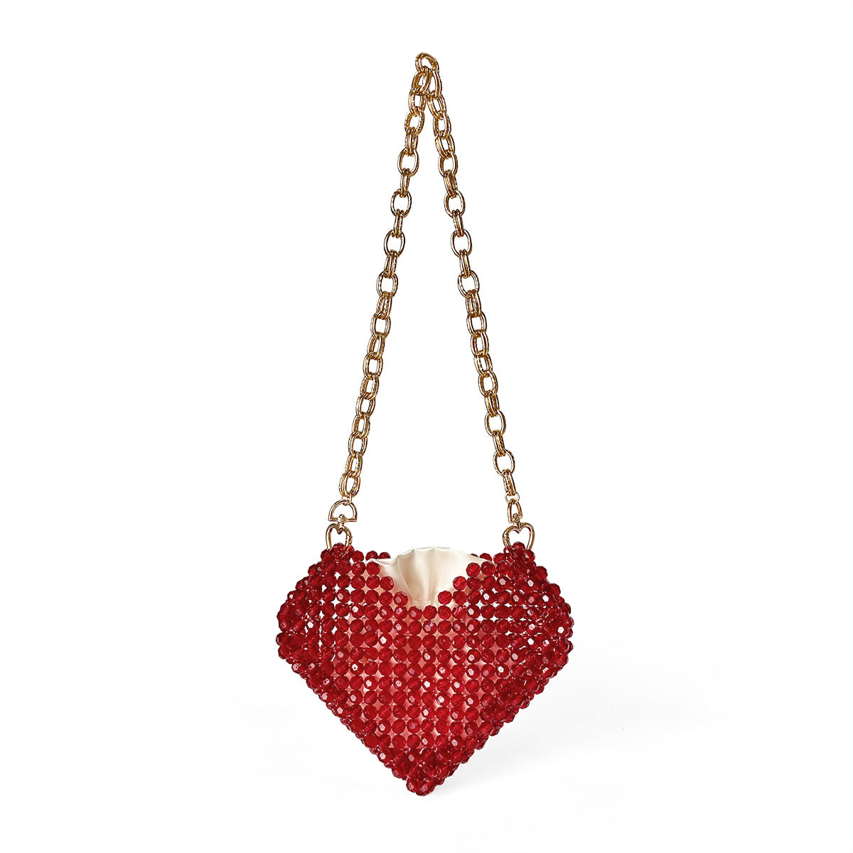 Red Love Heart Beaded Bag Hand Woven Bag Red Beads Bag Crossbody Shoulder Bag Finished Bag