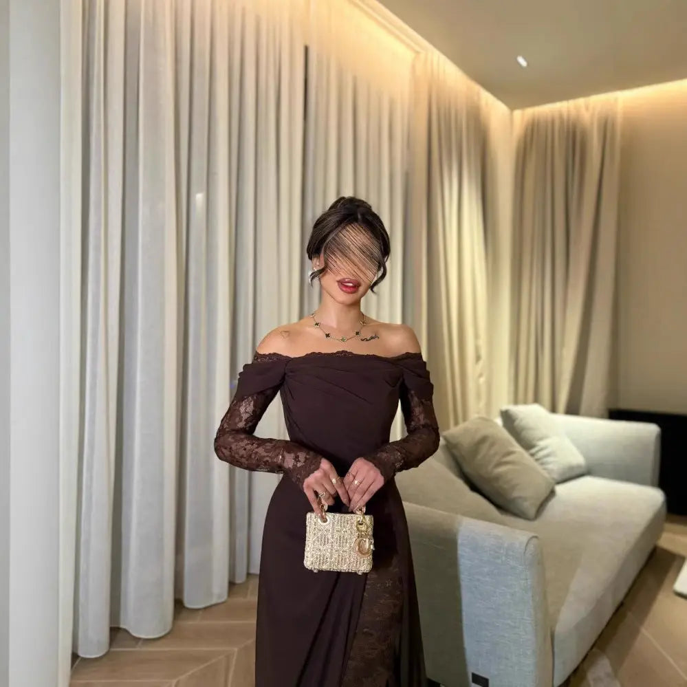 Spring Summer Women Clothing Tube Top Stitching Lace Long Sleeve Big Hem Elegance Retro Dress Bella Mia