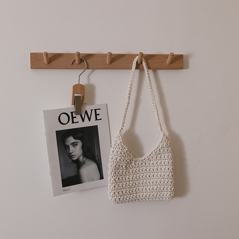 Single Shoulder Cotton Thread Woven Bag Solid Color Single Shoulder Women Bag Casual Underarm Bag Vacation Beach Bag Bella Mia