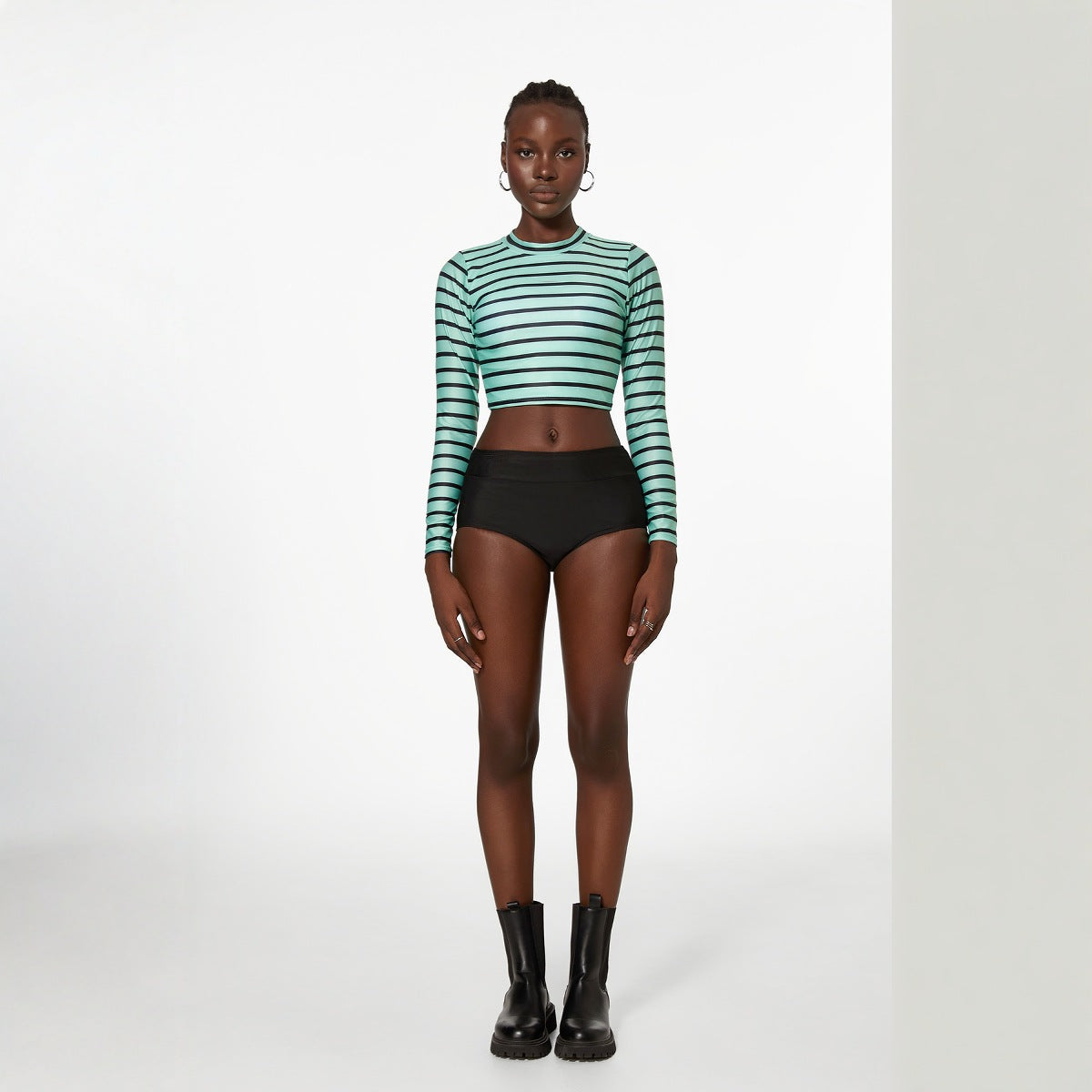 Striped Split Long Sleeve Spring High Waist High Waist Swimwear Women Swimsuit Bella Mia