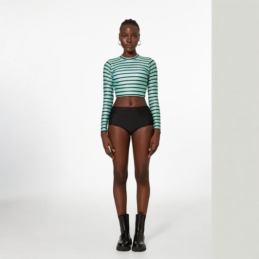 Striped Split Long Sleeve Spring High Waist High Waist Swimwear Women Swimsuit Bella Mia