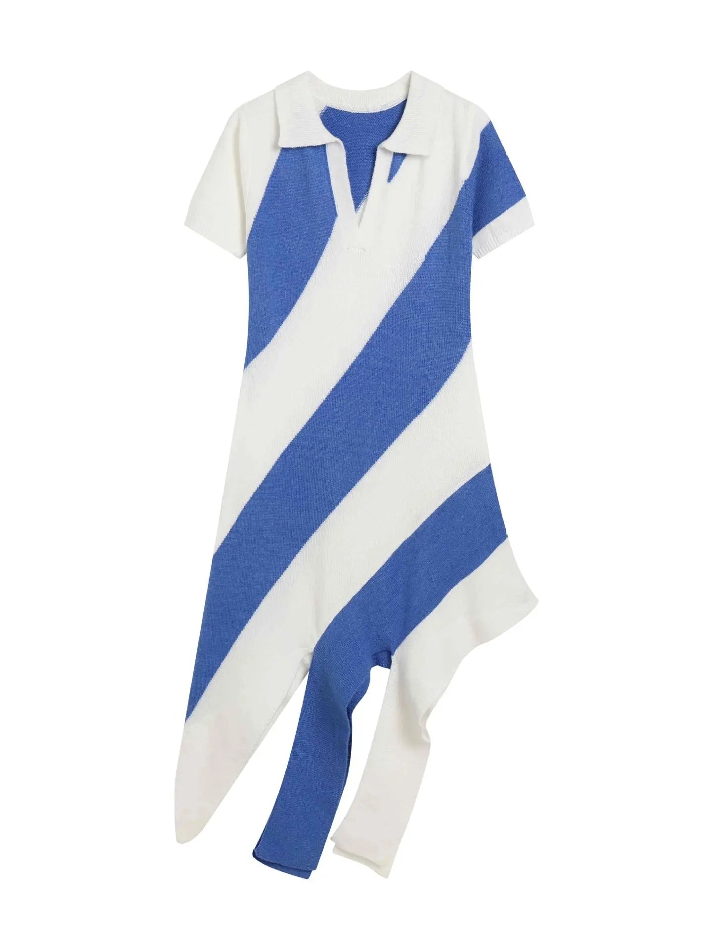 Slim Fit Knitted Dress Collared Polo Collar Tassel Striped Color Matching Personality Short Sleeve Dress Bella Mia