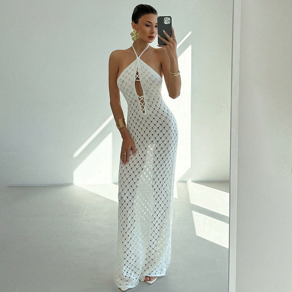 Summer Sexy Cutout Knitted Beach Skirt Bikini Swimsuit Solid Color Dress Women Bella Mia