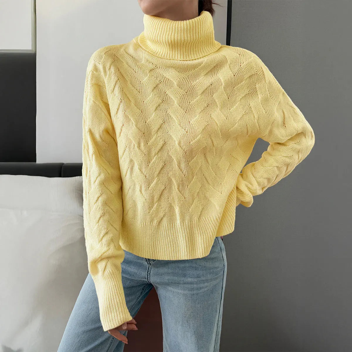 Women Clothing Autumn Winter Casual Solid Color Wool Long Sleeve Sweaters Bella Mia