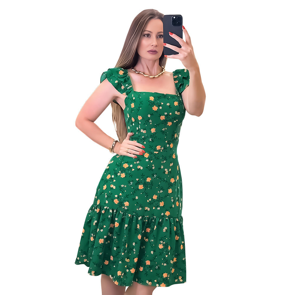 Women French Midi Dress Floral Print Strap Dress Bella Mia