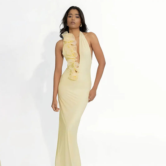 Summer Elegant Halter Deep V Plunge Dress Sexy Backless Sheath Dress Bella Mia