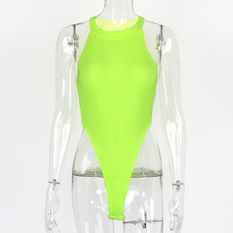 Summer Women Clothing Slim Vest Top Sexy Halter Sleeveless High Slit Bodysuit