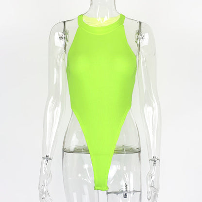 Summer Women Clothing Slim Vest Top Sexy Halter Sleeveless High Slit Bodysuit
