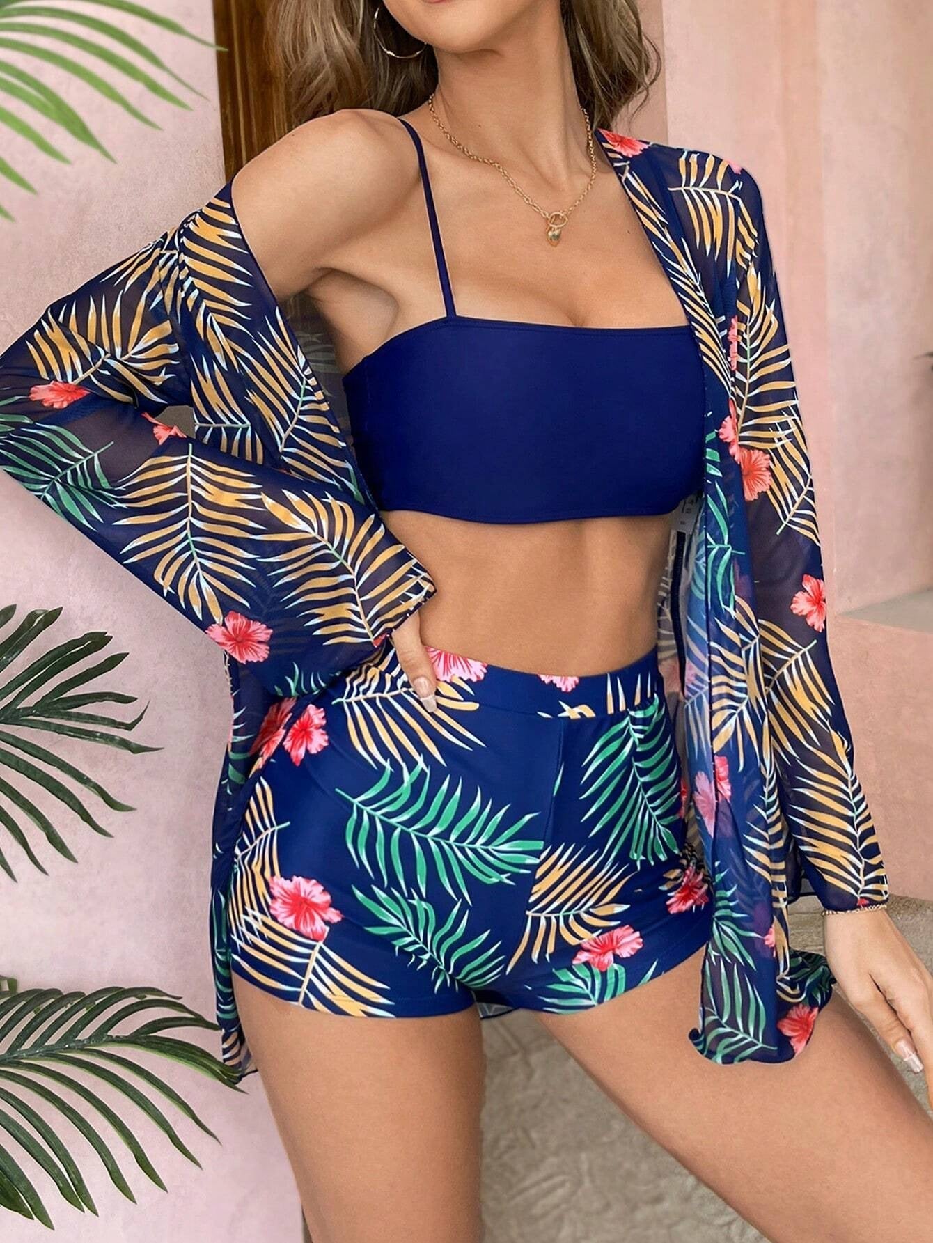 Swimsuit Printed Split Three Piece Long Sleeve Bikini Swimsuit Bella Mia