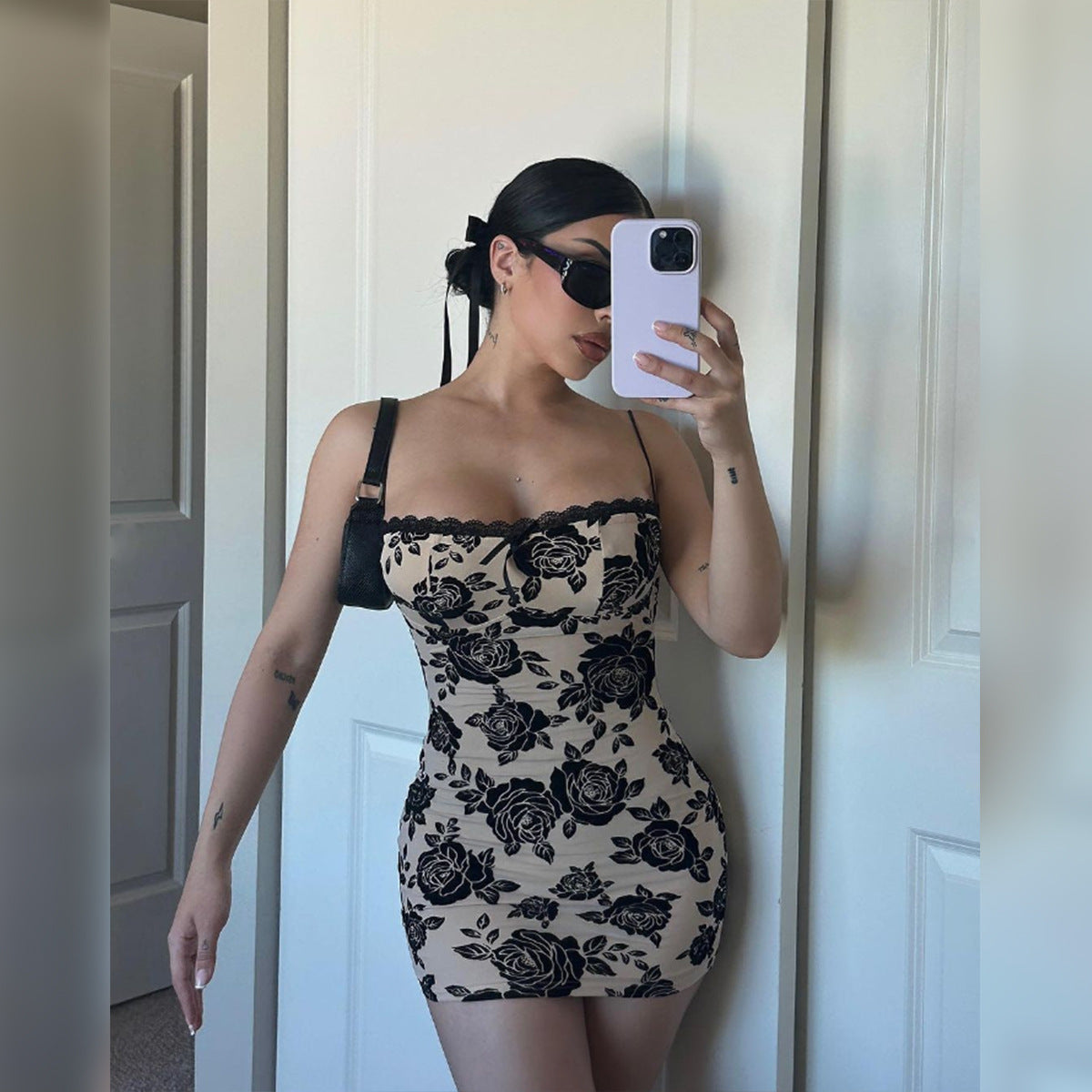 Spring Women Clothing Backless Strap Slim Retro Printed Sheath Dress for Women Bella Mia