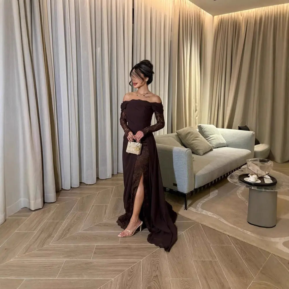 Spring Summer Women Clothing Tube Top Stitching Lace Long Sleeve Big Hem Elegance Retro Dress Bella Mia