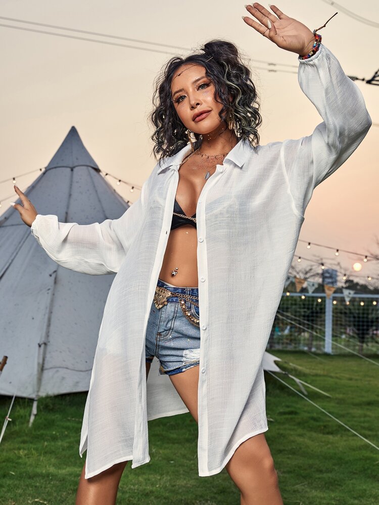 Cotton Long Sleeved Shirt Beach Cover up Vacation Sun Protection Shirt Bikini Swimsuit Outwear Cardigan Bella Mia