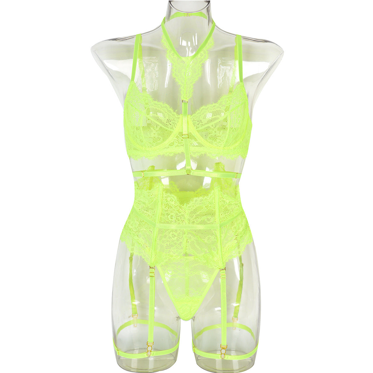 Sexy Three Piece Summer Lace Eyelash Lace Stitching with Halter Foot Ring Bella Mia