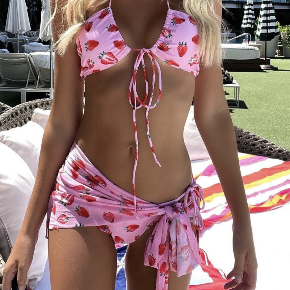 Three Piece Mesh Fresh Girl Drawstring Strap Swimsuit Bikini Bella Mia