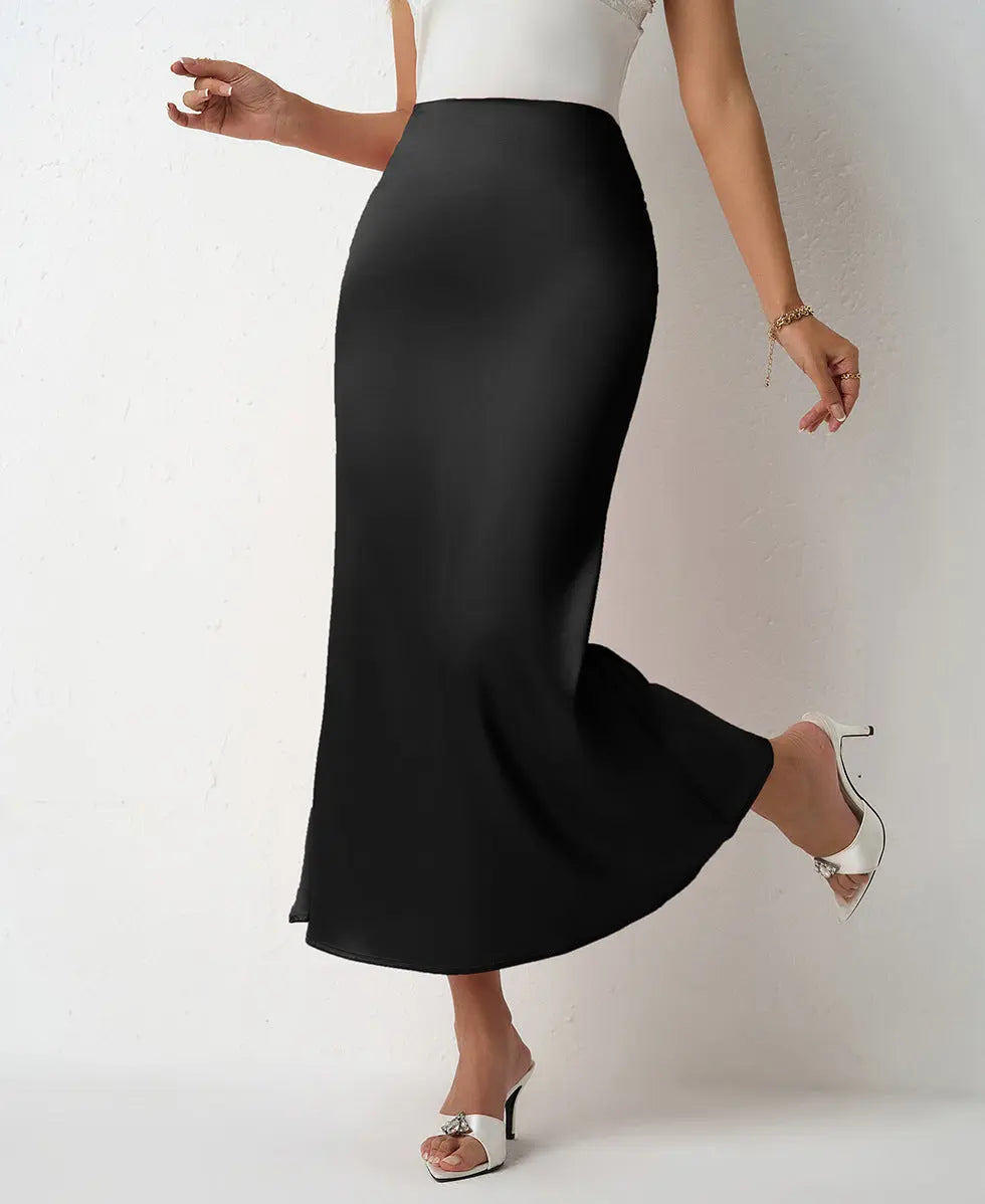 Women Clothing Spring Summer Slim Satin Skirt Satin Mid Length Sheath Fishtail Skirt Bella Mia