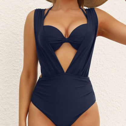 Deep V Plunge Hard Cup Push up Underwear Sexy High Waist One Piece Bikini Swimsuit for Women