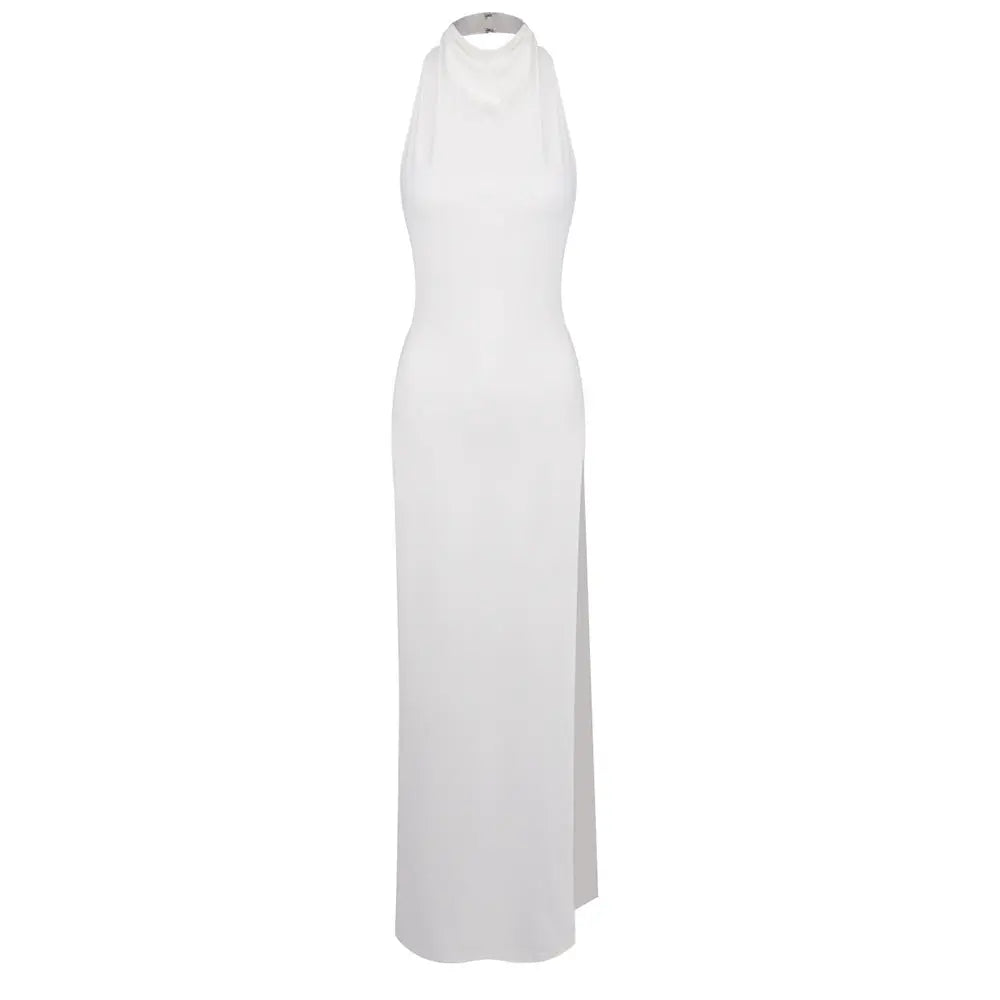 Hollowed out Halter Backless High Bifurcated Rivet Diamond Women Clothing Solid Color Dress Bella Mia