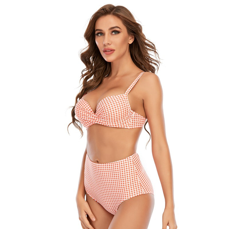 Women Bikini Multicolor Plaid Push Up Split Swimsuit Beach Vacation Swimsuit Bella Mia