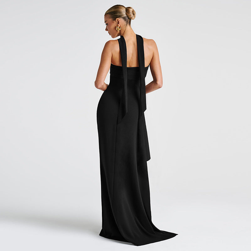 Women Clothing Summer Elegant Sexy Scarf Collar Slim Fit Slit Backless Dress Tube Top Dress Bella Mia