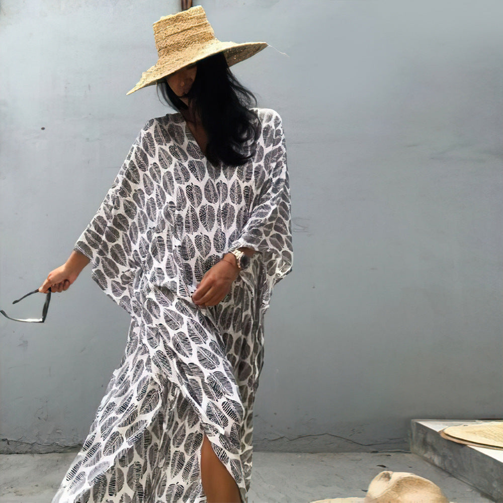 Beach Cover Up Front Back V Neck Loose Robe Seaside Vacation Skirt Bikini Sun Protection Shirt Bella Mia