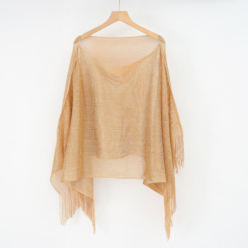 Summer Hollow Out Cutout Tassel Solid Color Blouse Shawl Tassel Scarf Bella Mia
