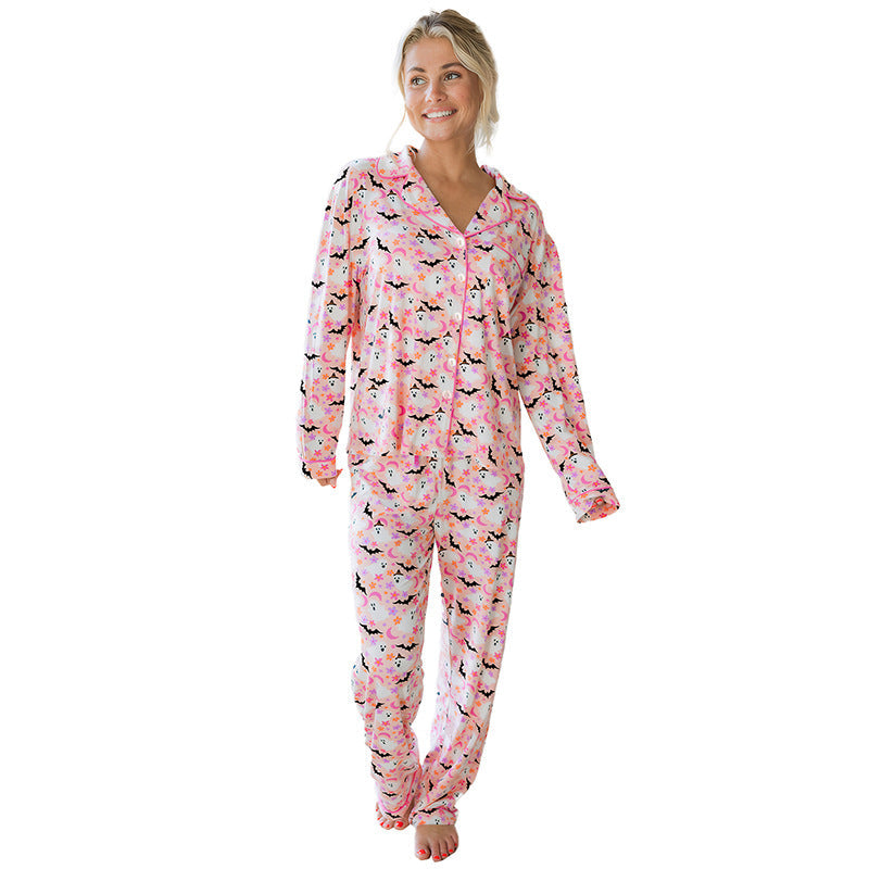 Fall Multi Button Casual Women Cute Age Reducing Halloween Printed Homewear Women Bella Mia