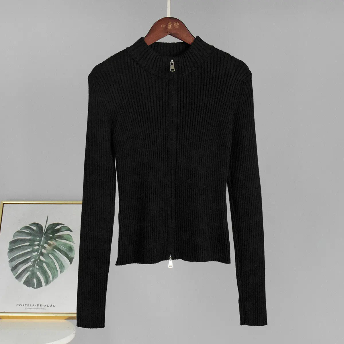 Stand up Collar Slim Fit Long Sleeved Coat Autumn Winter Double Zipper Cardigan Thermal Knitting Coat for Women Bella Mia