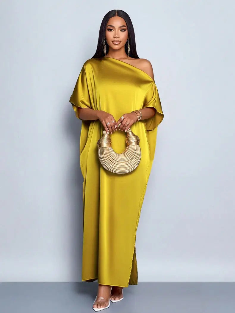 Women Clothing Early Autumn Satin Dress Yellow Satin Maxi Dress Bella Mia