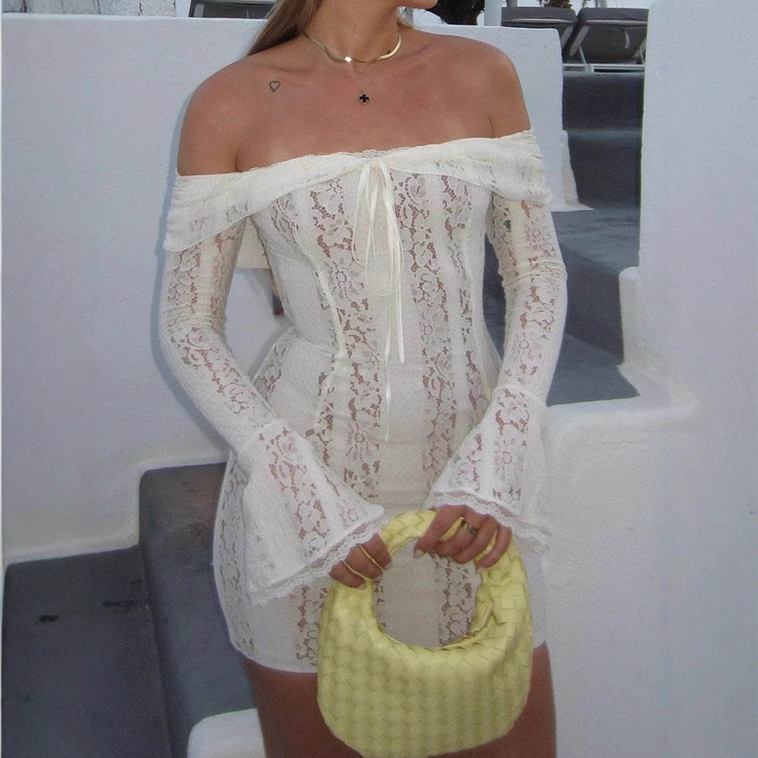 Autumn Elegant Women Lace Long Sleeve off Shoulder Dress Skinny Sheath Autumn Women High Grade Bella Mia