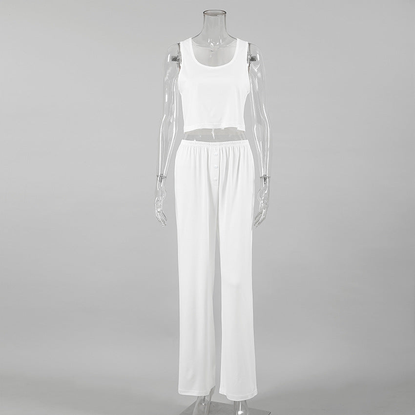 Spring Summer Home Wear Sleeveless Vest Pants Two Piece Set Knitted Emerized Pajamas for Women Bella Mia