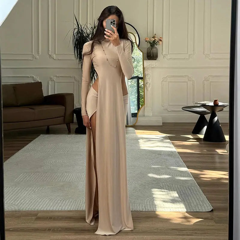 Women's Fall Round Neck Irregular Long Sleeve T Shirt And Maxi Skirt Set Bella Mia