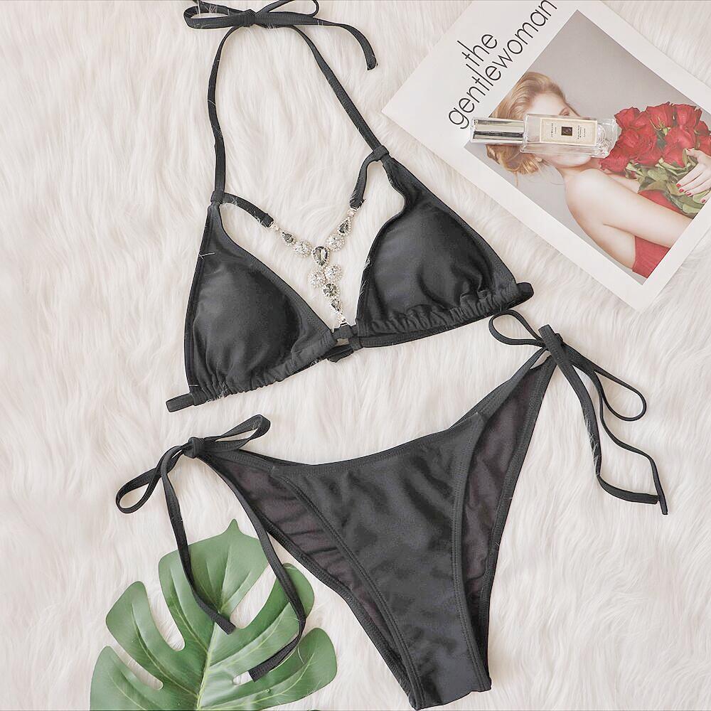 New Swimsuit Sexy Hollow Out Cutout Vintage Crystal Diamond Bikini Strap Women Swimsuit Bella Mia