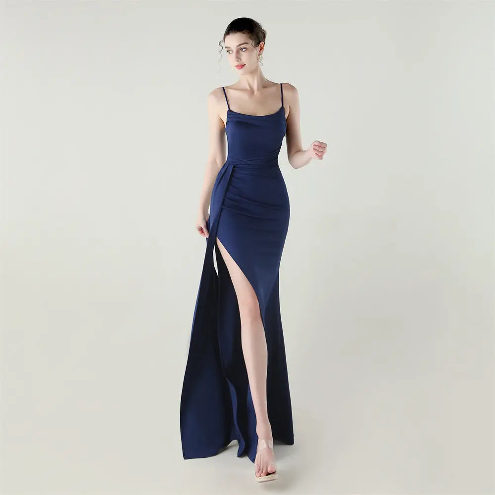Camisole Tube Top Satin Pleated Fishtail High Slit Evening Dress Elegant Slim Dress for Dinner Ceremony Bella Mia