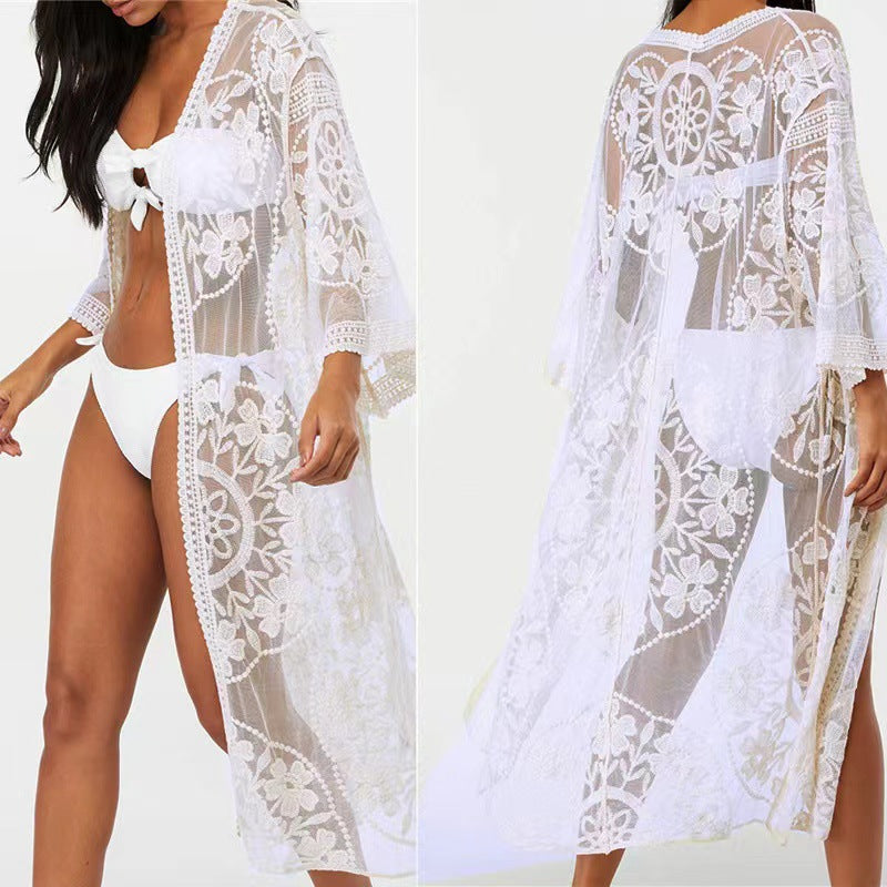Lace Mesh Crochet Beach Cover up Seaside Vacation Bikini Sun Protection Clothing Bella Mia