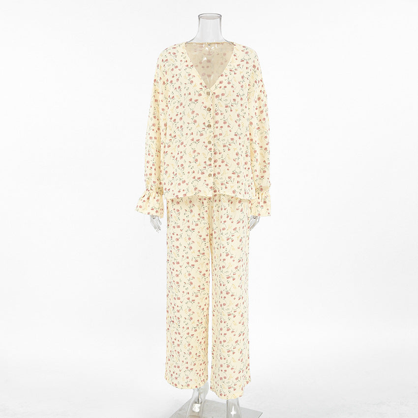 Loose Comfortable Homewear Spring Pure Cotton Printed Long Sleeved Trousers Comfortable Pajamas Women Bella Mia